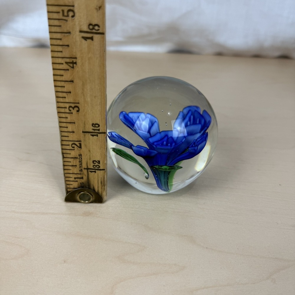 Art Glass Paperweight Flower Purple blue‎ Floral - Picture 8 of 9